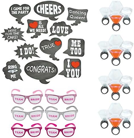 Wedding Favors Bundle Kit (30 Count): Includes Photo Cutout Wedding 12 Piece, Novelty Sunglasses Bride 6 Pairs, and Wedding Ring Shot Glass 12 Piece