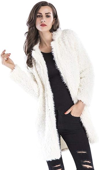 Kaimu Women Fuzzy Fleece Jacket Open Front Cardigan Warm Winter Coat Outwear