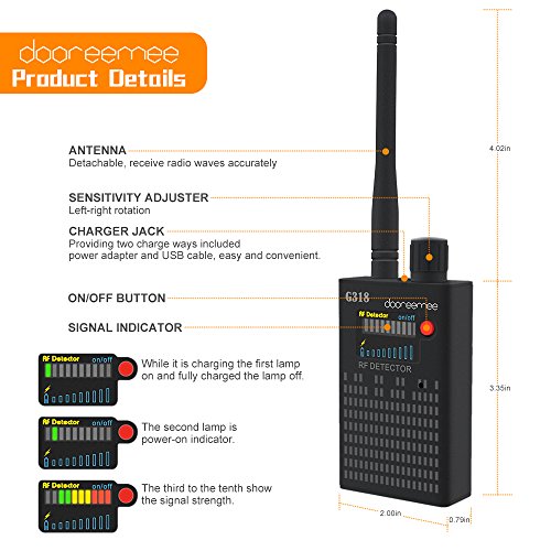 Super Anti-spy Bug GPS Camera RF Signal Detector Set [Advanced Version], Dooreemee GPS Tracker Wireless Camera Amplification Ultra-high Sensitivity GSM Device Finder(2” X 0.8” X 3.3”, 4.1oz, Handheld) - Thumbnail 5