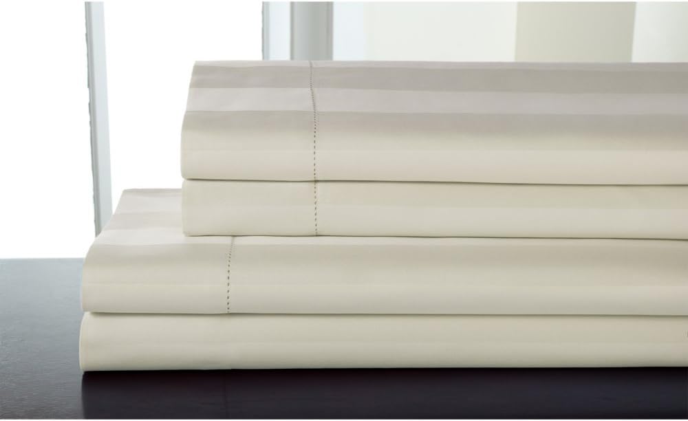 Elite Home Products T325 100% Pima Cotton Tuxedo Woven Stripe S/Set,Queen,Ivory