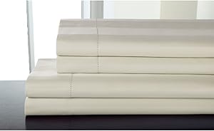 Elite Home Products T325 100% Pima Cotton Tuxedo Woven Stripe S/Set,Queen,Ivory
