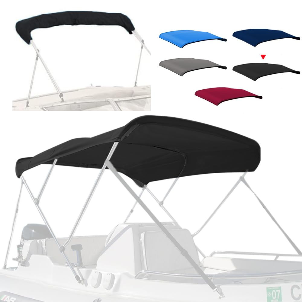 Photo 1 of Seapisode 3 Bow Fade and Crack Resistant Bimini Top Replacement Cover?600D Marine Grade Polyester Waterproof Sun Shade Boat Canopy?Easy Install Zipper Sleeves Boat Awning,Black 6'L 67"-72" W