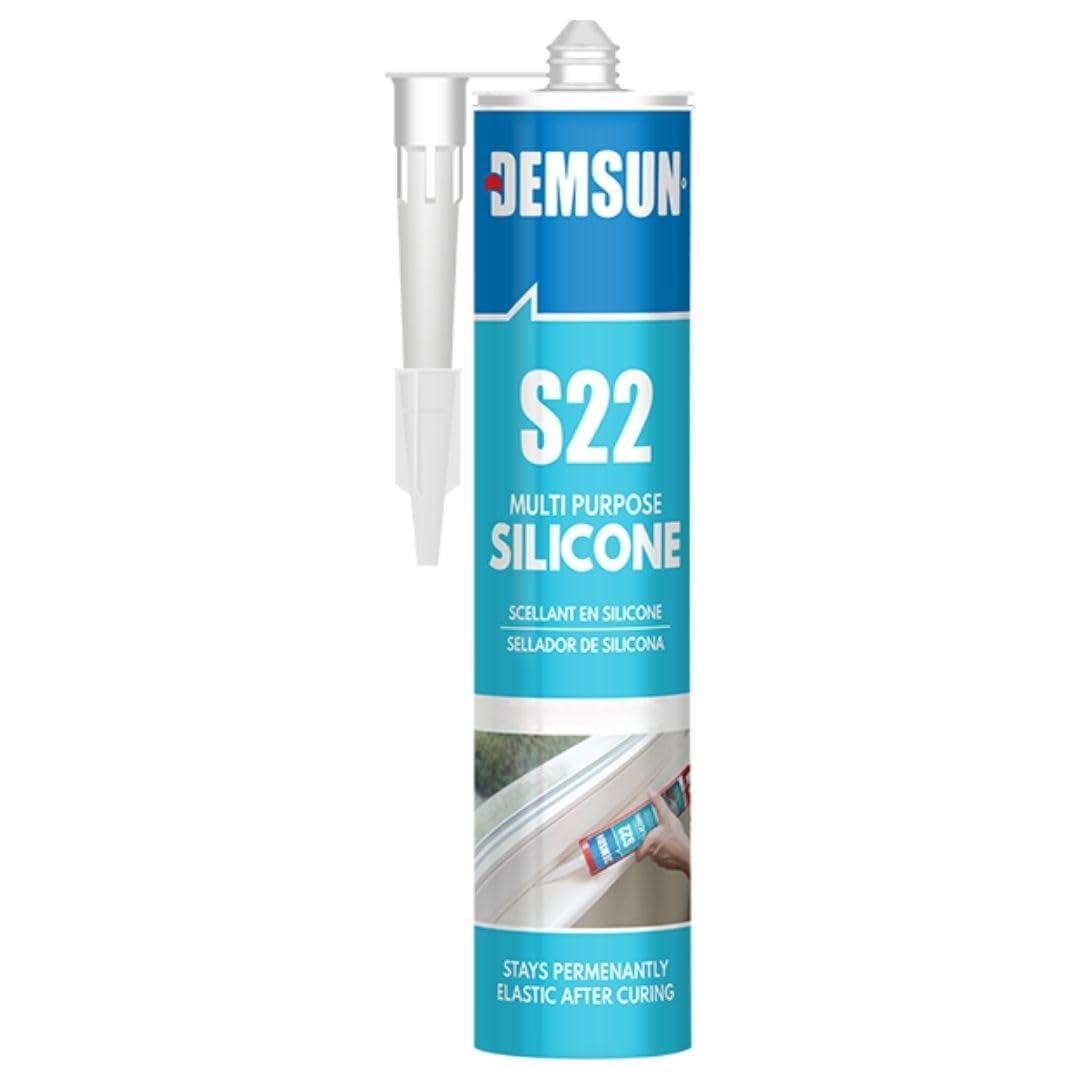 Demsun S22 White Silicone Sealant – Multi-Purpose, Elastic, Mould Resistant, Interior Use for Skirting, Frames, Cracks and DIY Projects – 280ml Cartridge