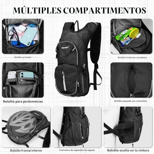 Mochila pequena para bicicleta, mochila impermeável de hidratação de 12L, mochila refletora para bicicleta para caminhadas de MTB, corrida, natação na praia, com camada isolante e rede de bolas
