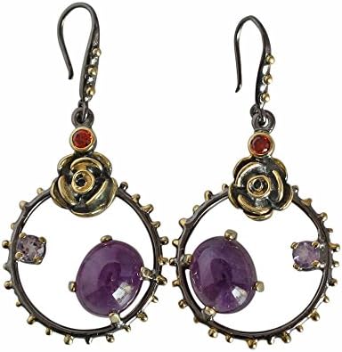 Natural Amethyst, Carnilian Gemstone 925 Sterling Silver Black Rhodium Fabulous Earring FSJ-58