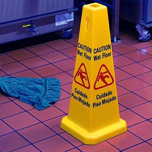 Two Sided Wet Floor Caution Sign English Spanish Yellow 27 Inch