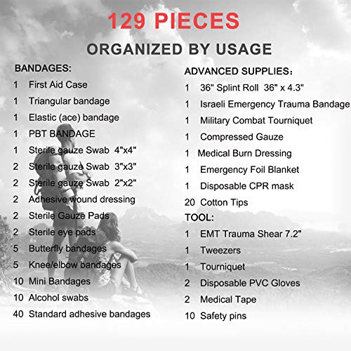 SHBC Emergency Survival Trauma Kit with Tourniquet 36 Inch Splint, CAT tourniquet, Israeli Bandage for First Aid Response, Gun Shots, Blow Out, Severe Bleeding Control and More Emergency Medical Suppl