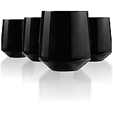 Drinique Unbreakable Stemless Wine Glasses - Set of 4 - Made in USA 12 oz Tritan Unbreakable Plastic Wine Glasses, Reusable for Indoor or Outdoor Use, BPA Free & Shatterproof, Black