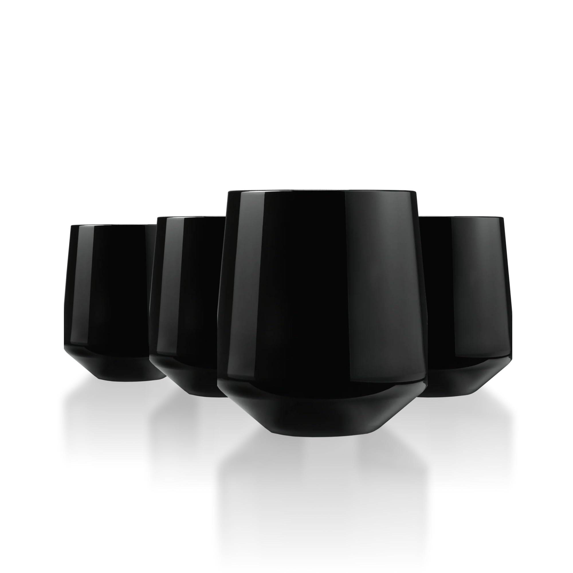 Drinique Unbreakable Stemless Wine Glasses (Set of 4) 12oz Tritan Plastic Stemless Glassware for Indoor or Outdoor Use - Black