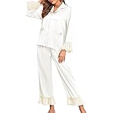 Brosloth Womens Silk Satin Button Up Pajamas for Women Soft Comfy Long Sleeve 2 Piece Loungewear Set Sleepwear