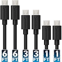 Sabrent [6-Pack] 22AWG Premium Micro USB Cables (X2-6ft + X2-3ft + X2-1ft) High Speed USB 2.0 A Male to Micro B Sync and Charge Cables [Black] (CB-MUB3)