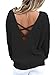 Imily Bela Women's Loose Round Neck Pullover Criss Cross Backless Sweater Knit Jumper (Medium, Black)