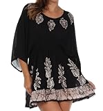 Sakkas 982 Embroidered Batik Gauzy Cotton Tunic Blouse - Black / White - One Size