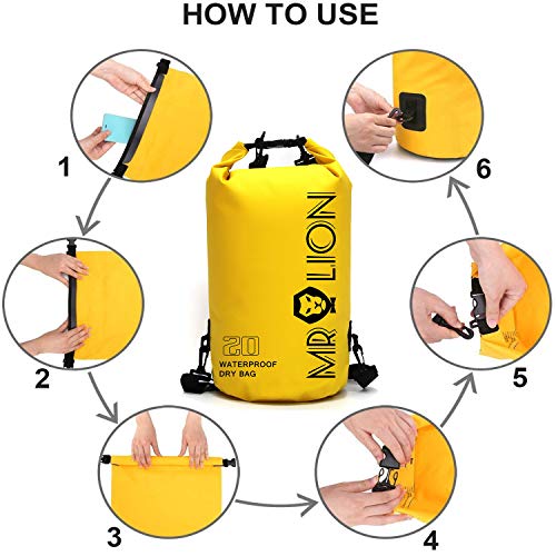 Waterproof Dry Bag - Roll Top Dry Compression Sack Keeps Gear Dry for Kayaking, Beach, Rafting, Boating, Hiking, Camping, Swimming, Floating and Fishing with Waterproof Phone Case (Yellow, 10L)