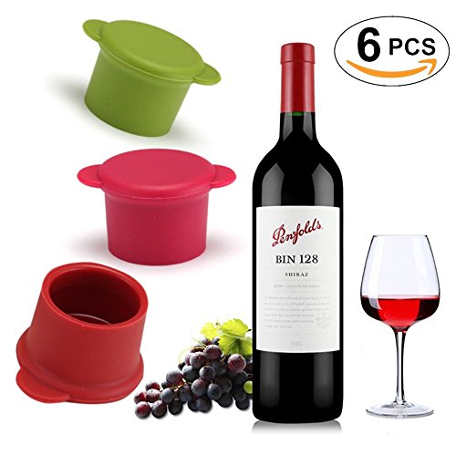 Click Here to See More Images Pack of 6 Assorted Colors Silicone Reusable Wine Bottle Caps/Beer Sealer Cover by ZiYan