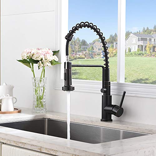 Friho Lead-Free Commercial Oil Rubbed Bronze Stainless Steel Single Handle Single Lever Pull Out Pull Down Sprayer Spring Kitchen Sink Faucet, Oil Rubbed Bronze Kitchen Faucets