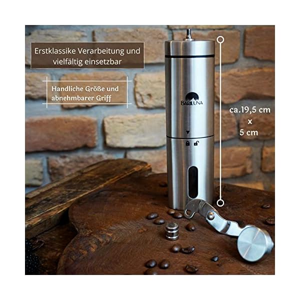 BARILUNA® Premium Kaffeemühle, manuell mit Keramikmahlwerk | Kaffeemühle Hand | Handkaffeemühle aus wertigem Edelstahl… – Bild 4
