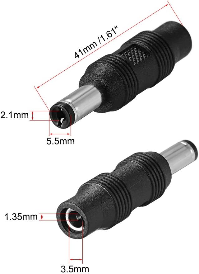 sourcing map 5pcs DC Power Connector Adapter 5.5mm x 2.1mm Male Plug to 3.5mm x 1.35mm Female Jack Converter for Laptop CCTV Camera strip lighting Black - Image 3