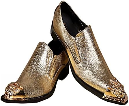Men's Leather Loafers Slippers With Gold Rivet Wedding Dress Slip On Shoes (US 11)