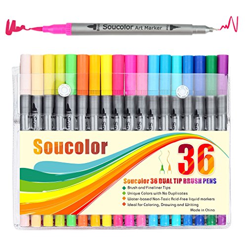 Dual Tip Fine Point Art Marker Brush Calligraphy Pens Adult Coloring Markers Fine Liner Felt Tip for