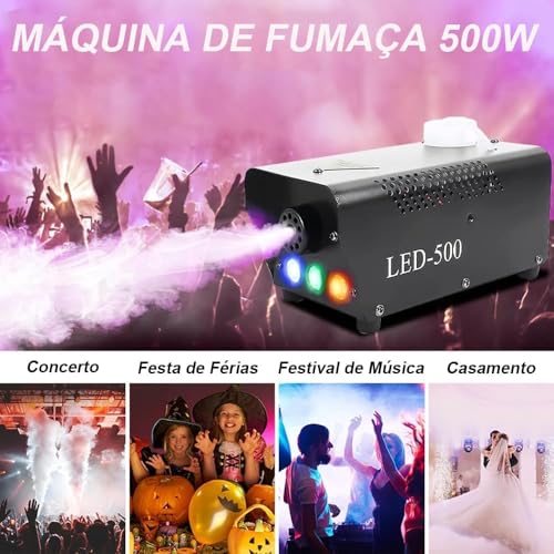 Máquina de Fumaça, Máquina de Fumaça, Máquina de Neblina Portátil, Neblina de Atualizada com Luzes LED, 500W com Efeito de Luzes de E Controle Remoto