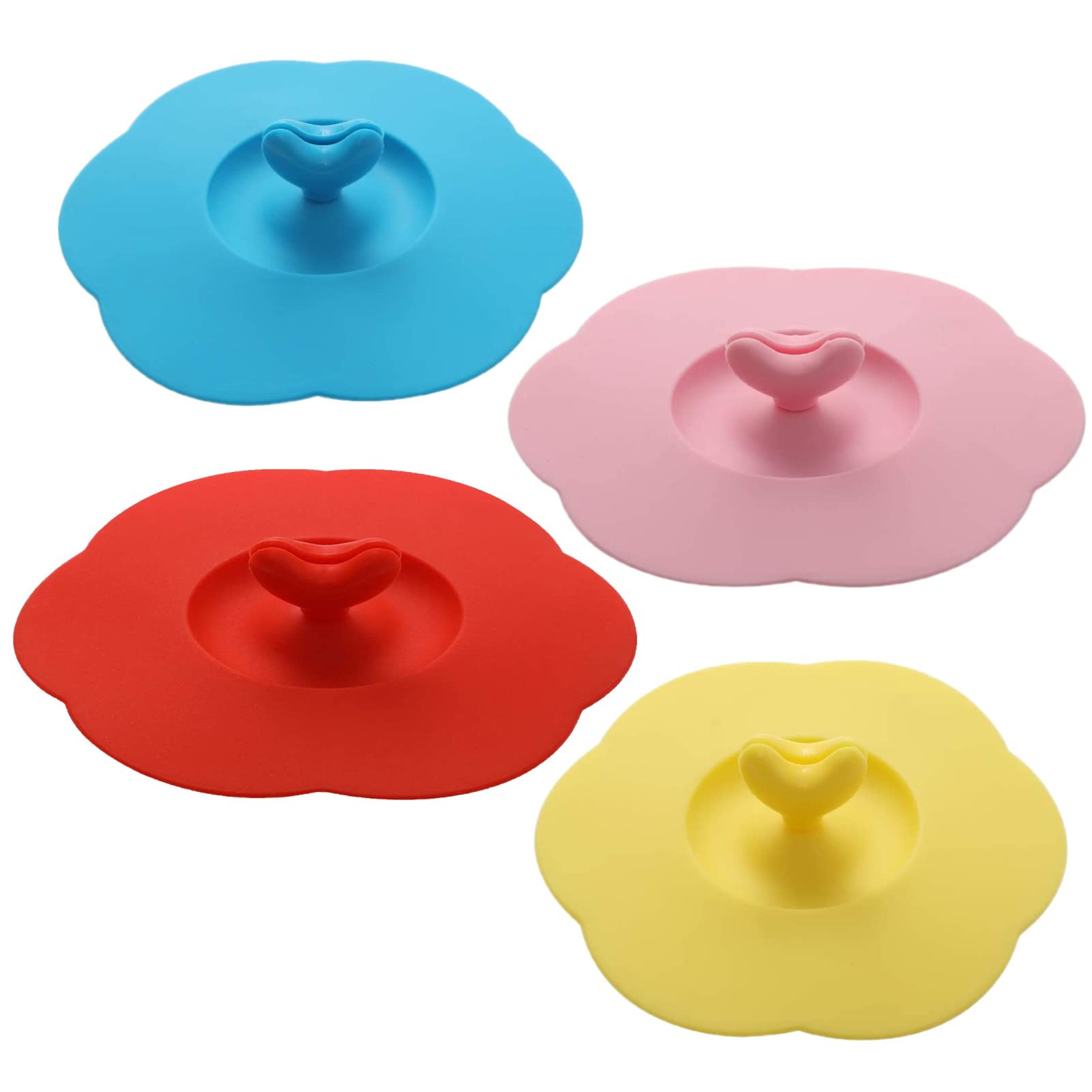 4 Pcs Silicone Heart Shape Cup Lids - Anti Dust Drink Lids for Glass, Coffee, Beer, Wine
