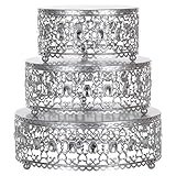 3-Piece Metal Cake Stand Risers Set with Crystal Rhinestones (Silver)