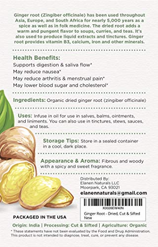 image for Elanen Naturals Organic Dried Ginger Root XL 32 oz. (2 lb. Bag), Ginge