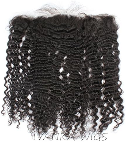 IVANKA WIGS Virgin Brazilian Human Hair Ear to Ear Lace Island Curl 13 x 4 Lace Frontal Closure Natural Black 100% Unprocessed Wet and Wavy Human Hair Free Part 16" Hair Piece