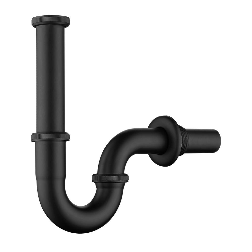 P Trap 1 1/4" x 32mm, Keymark Brass Universal Sink Waste Traps with Extra Long Extension Tube and Wall Pipe, Matte Black
