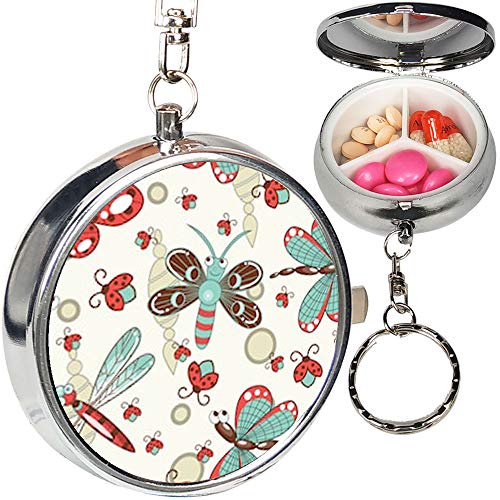 Portable Metal Pill Organizer Keychain Case Stash Box with 3