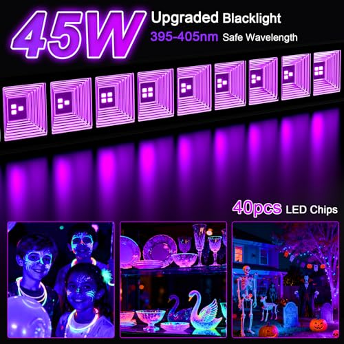 UV LED Black Light 45W,LED Black Light Bar with Plug and Switch,IP66 Waterproof,Blacklight Bar for Body Colours,Glow Party,Fluorescent Poster,Halloween Decorations
