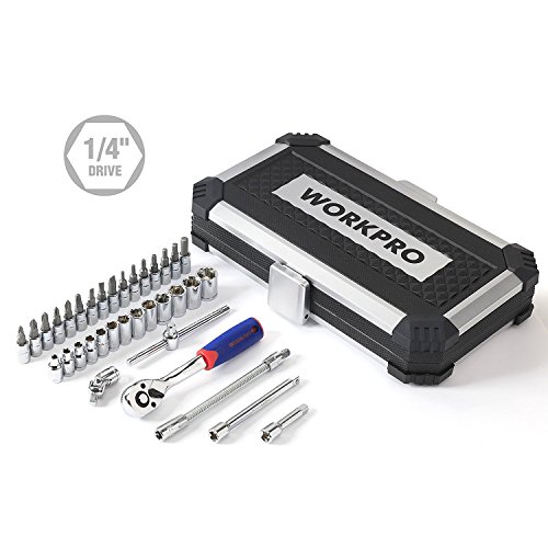 WORKPRO 35-piece Bits Socket Set Phillips Hex Torx 1/4-inch Ratchet with Anti-shock Case