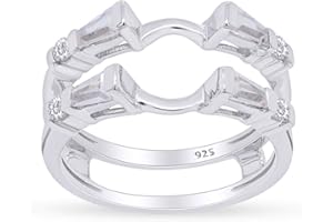 AFFY 3/4 Carat Tapered & Round White Cubic Zirconia Enhancer Guard Ring In 14k Gold Over Sterling Silver (0.75 Cttw), Gift For Her