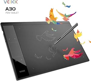 Drawing Tablet VEIKK A30 Graphic Pen Tablet with Gesture Touch Pad,4 hotkeys, 10x6 inch Working Area Battery-Free Stylus