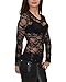 ZANZEA Women's Lace Crew Neck Transparent Mesh Long Sleeve Tops Shirt Blouse Black US 10