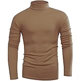 Beauhuty Men's Basic Turtleneck Long Sleeve T-Shirts Fleece Knitted Casual Pullover Top