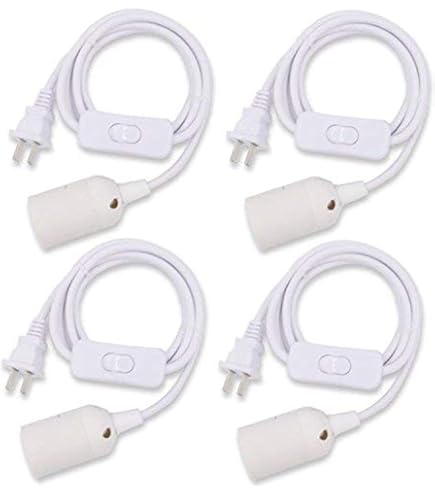 4 Pack Pendant Light Sockets With Cord - E26/E27 Bulb Base, 5.9ft Cord & On/Off Switch, White