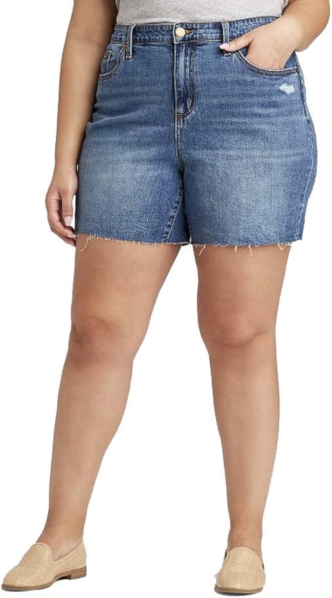 Universal Thread Women S Plus Size High Rise Boyfriend Jean Shorts Medium Wash Blue w At Amazon Women S Clothing Store