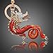 Chinese Dragon Keychain - Dragon Keychain Jewelry Antiqued Silver - Goth, Fantasy ?Charm Keychain (Red)