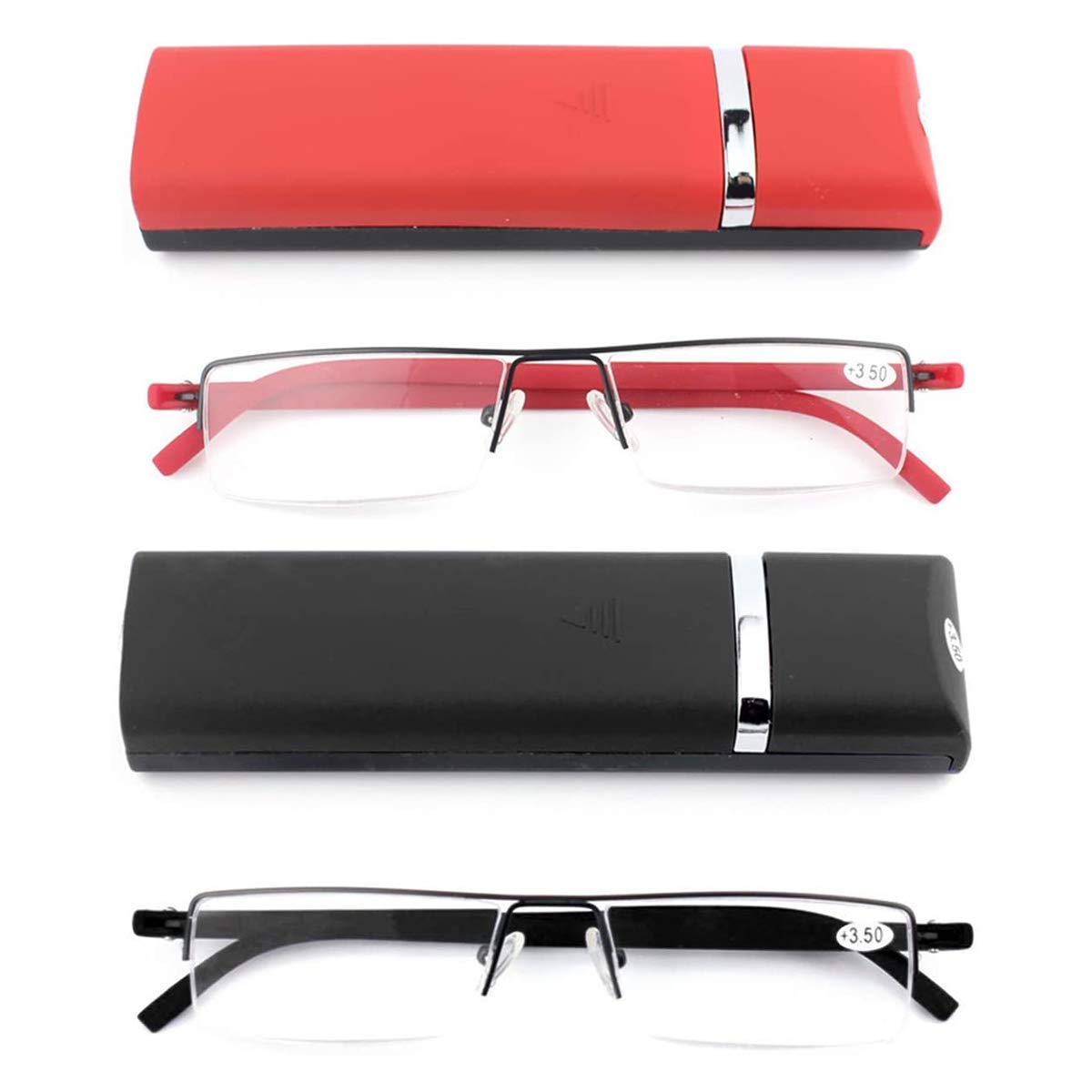 KoKoBin Ultralight TR90 Reading Glasses Men Women Classic Metal Visual Aid Half Glasses Slim Style Glasses Reading Aid with Case and Glasses Cleaning Cloth, Pack of 2, +1.75