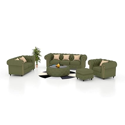 Lillyput Latty Lime Green 6 Seater Leather Sofa Set With Round