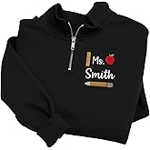 Kathaya Personalized Teacher Sweatshirt Embroidered with Name – Custom Teacher Crewneck or Quarter Zip, Teacher Gifts for Women, Kindergarten & Elementary Teacher Sweater, S–3XL Multi