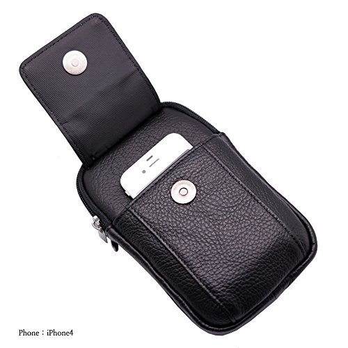 Vidlea Mini Genuine Leather Messenger Bag Cellphone Wallet Case Tool Shoulder Cross Body Bag Carabiner Waist Fanny Pack (H Black) - Thumbnail 4