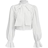Floerns Women's Elegant Tie Neck Long Sleeve Shirts Bow Front Lace Dressy Casual Blouse Tops