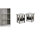 Furinno Basic 3-Tier Bookcase Storage Shelves and End Table Set, French Oak Grey