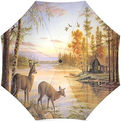 Popular Deer Nature River Birch Animals Anti Rain Windproof Travel Golf Sports Foldable Umbrella