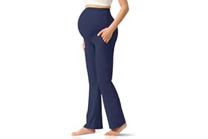 CUXFLS Women's Maternity Leggings Over The Belly Pregnancy with Pockets Yoga Pants Active Wear Tights Pants Workout