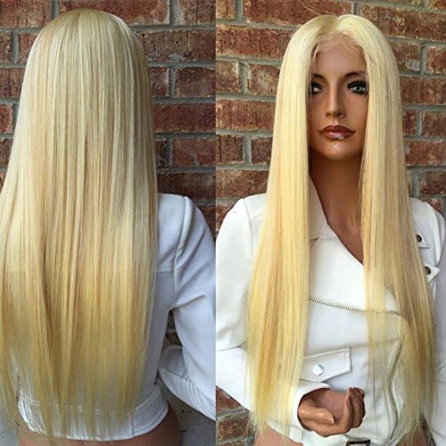 Full Lace Human Hair Wigs Pure Color #613 Blonde Remy Virgin Straight Hair African American Wig for Black Women (18", full lace wig)