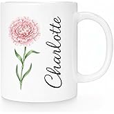 NAUNIQTEE Personalized Birth Flower Mug, Custom Name Floral Coffee Cup, Minimalist Botanical Design, 11oz and 15oz Ceramic Mug, Gift for Mom, Wife, Friend